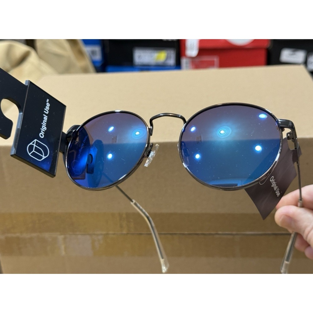Sunglasses Blue Reflective Lens & Black Metal‎ Rims & Frame